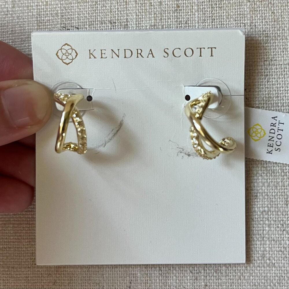 NWT Kendra Scott Annie White Crystal Gold Infinity Huggie Earrings